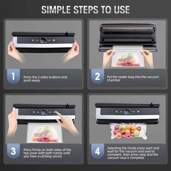 Vacuum Sealer Machine, 8 in 1 Food Machine with Build-In Cutter, 15Pcs Seal Bags - Picture 6 of 9